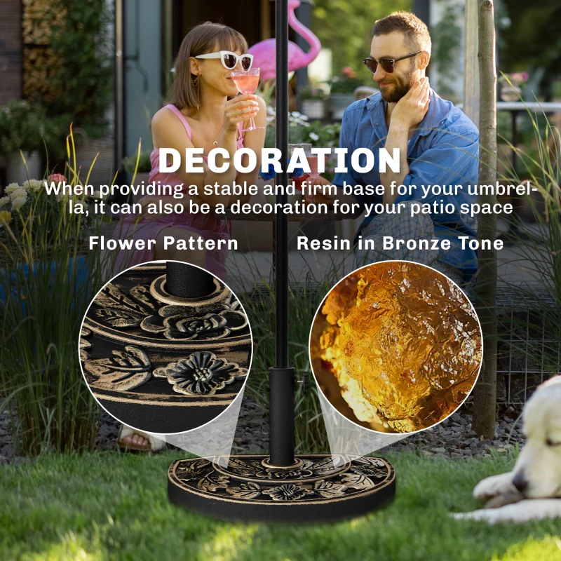 Outsunny 20lbs Half Round Patio Umbrella Base Outdoor Decorative Resin Parasol Stand Holder for Φ1.5", Φ1.9" Pole, for Lawn, Deck, Backyard, Garden, Bronze