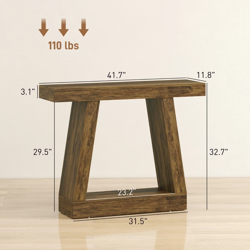 HOMCOM 42" Farmhouse Console Table, 2-Tier Entryway Table with Storage for Hallway, Living Room, Behind Couch, Rustic Brown