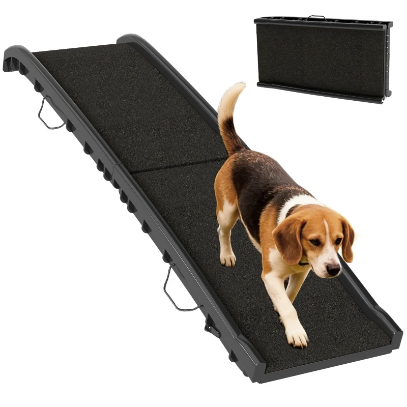 PawHut Folding Dog Ramp for Car, 61 Inches Portable Pet Ramp with Non Slip Frosted Surface, Raised Side Rails