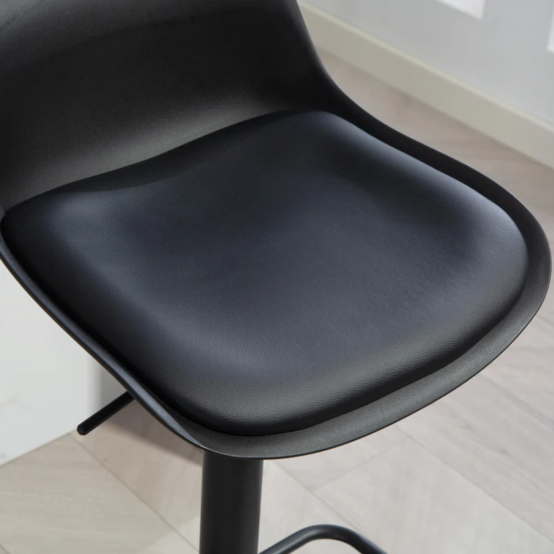 HOMCOM Counter Height Bar Stools Set of 2, Streamlined Bar Chairs with Adjustable Height and Swivel PU Leather Seat, Black