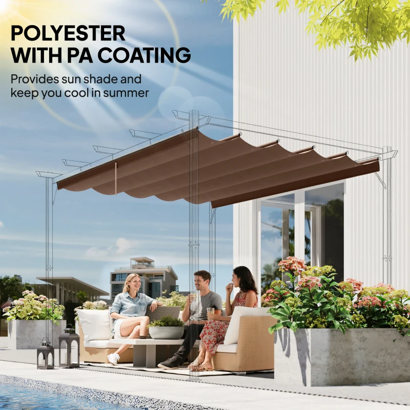 Outsunny 8.5' x 11.5' Retractable Pergola Canopy Replacement, Fit 10' x 13' Frame, Pergola Cover Replacement Top Only, Coffee