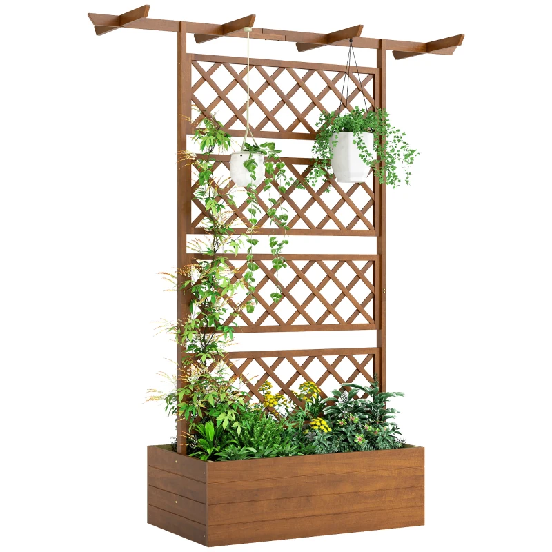 Outsunny Wooden Trellis Planter Box, Raised Garden Bed to Grow Vegetables, Herbs and Flowers