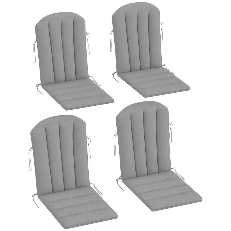 Outsunny Set of 4 Patio Chair Cushions, High Back Adirondack Chair Cushion with Ties, High-Density Foam, Grey