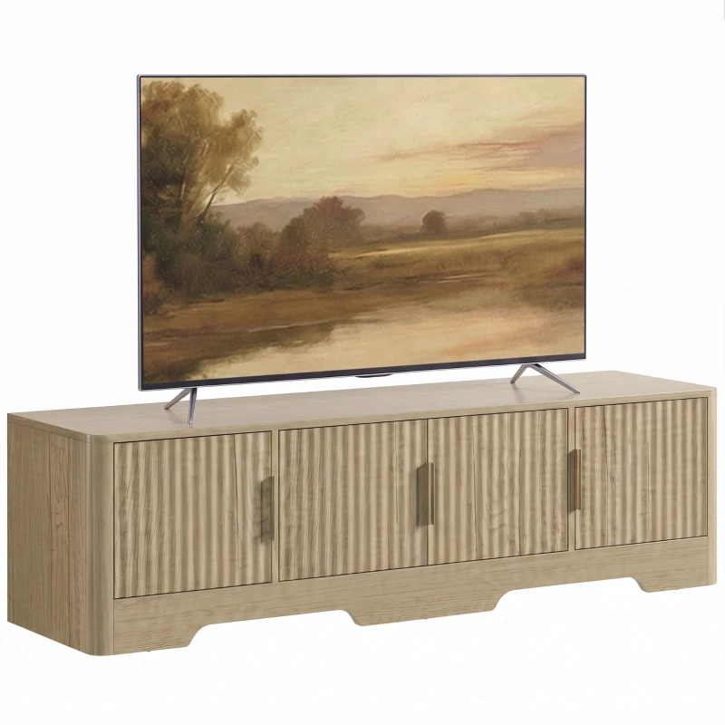 HOMCOM TV Stand for TVs up to 60", Modern Entertainment Center with Fluted Doors for Living Room, Oak