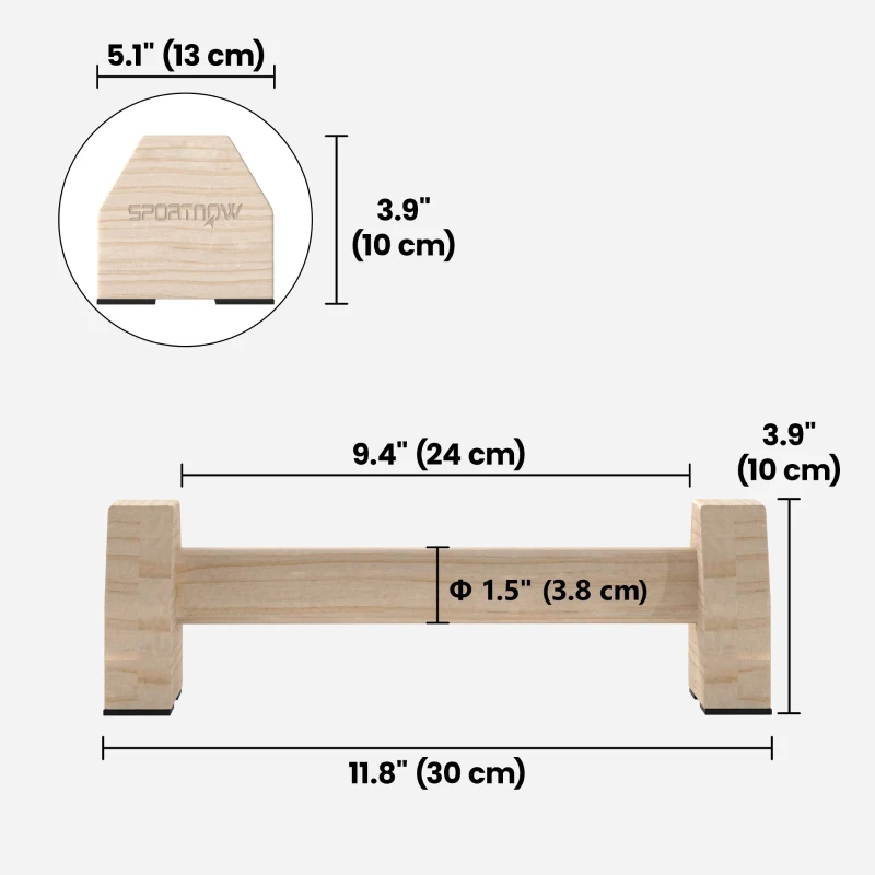 Soozier Push up Handles, Wooden Parallettes Bars with Non-Slip Base, Calisthenics Equipment for Home, Gym, Fitness, Exercise, Natural Wood