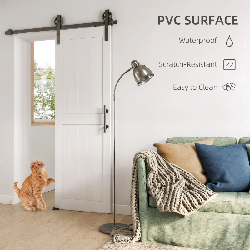 HOMCOM 28inx84in Barn Door with 5FT Sliding Door Hardware Kit, Handle, Upgraded Rollers and Floor Guide, Waterproof, White