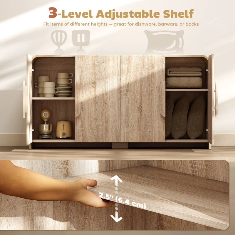 HOMCOM Sideboard Buffet Cabinet, 62" Modern Kitchen Storage Cabinet with Soft-Close Doors and Adjustable Shelves, Natural Wood
