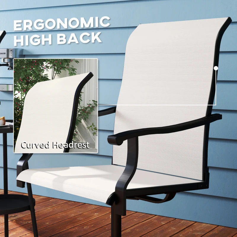 Outsunny Outdoor Swivel Dining Chairs Set of 2, High Back Swivel Chairs with All Weather Mesh for Deck, Backyard, Poolside, White