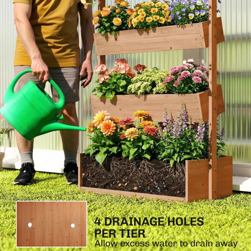 Outsunny 4-Tier Raised Garden Bed, 33.5" x 18" x 55" Vertical Wooden Outdoor Planter Box with Drainage Holes and Fabric Liner