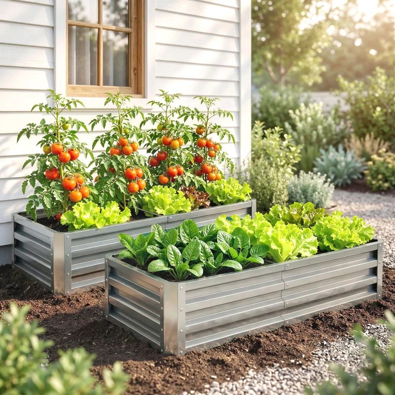 Outsunny Galvanized Raised Garden Bed, 4' x 2' x 1' Metal Planter Box, for Growing Vegetables, Flowers, Herbs, Succulents, Silver