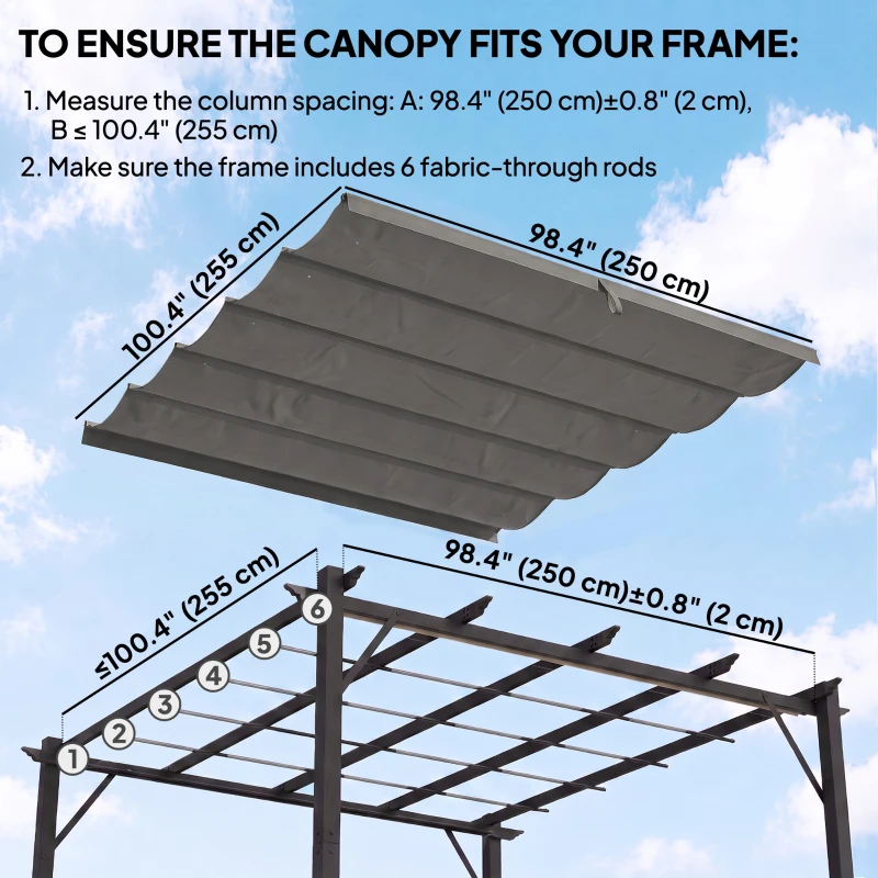 Outsunny 8.2' x 8.4' Retractable Pergola Canopy Replacement for 10' x 10' Frame, Cover Replacement (Cover Top Only), Light Grey