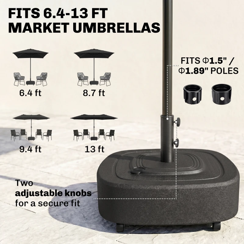 Outsunny Patio Umbrella Base Outdoor Umbrella Stand with Wheels for 1.5"/1.9" Umbrella Poles