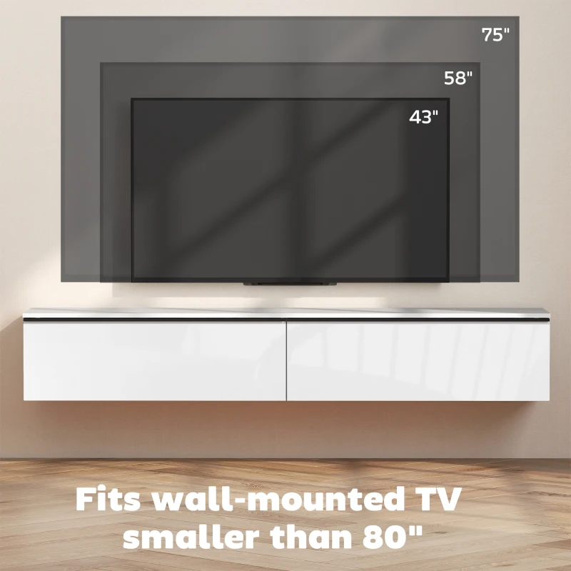 HOMCOM Wall Mounted TV Stand, Floating TV Cabinet with Storage, for TVs up to 70", High Gloss Effect, White