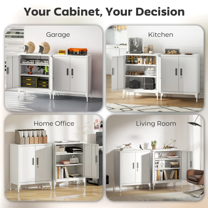 HOMCOM Office Storage Cabinet with Lock, Filing Cabinet with Adjustable Shelves and Doors for Home Office, Garage, White