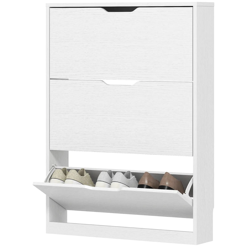 HOMCOM Narrow Shoe Storage Cabinet, Shoe Cabinet with 3 Flip Drawers, 31.5" W x 6.7" D x 42.5" H, White