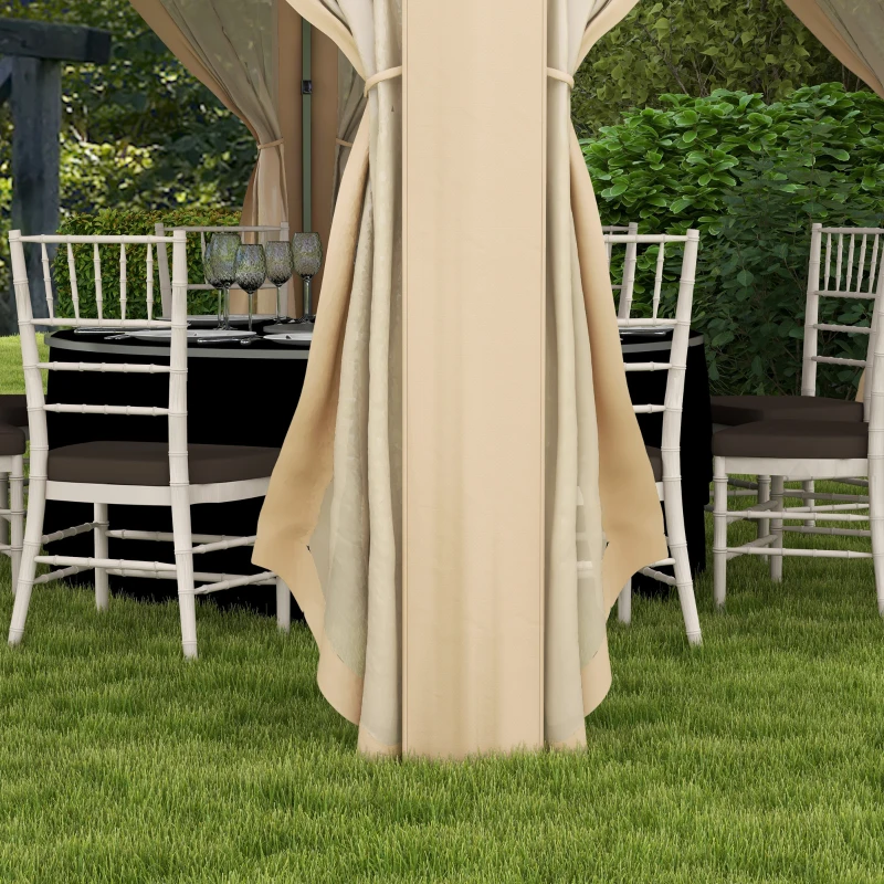 Outsunny 13' x 13' Pop Up Gazebo Hexagonal Canopy Shelter with 6 Zippered Mesh Netting for Patio, Backyard, Garden, Wedding, Party, Beige