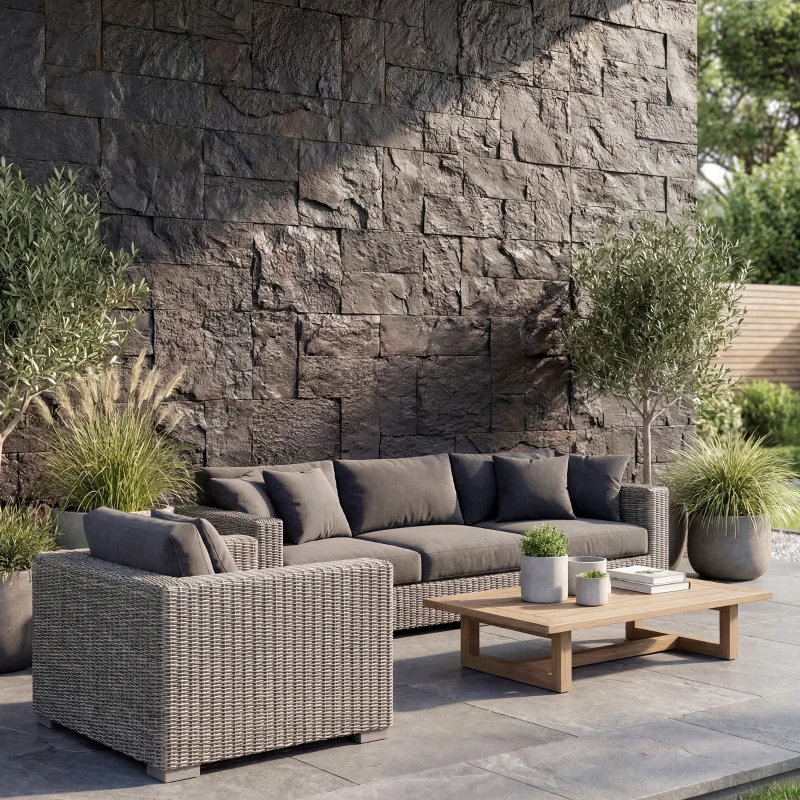 HOMCOM 8-Pack 3D Faux Stone Wall Panels, Lightweight Polyurethane Panels for Interior and Exterior Accent Walls, Black