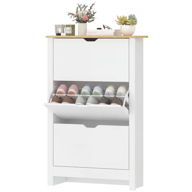 HOMCOM Shoe Storage Cabinet with 3 Flip Drawers and Adjustable Shelves for 12-18 Pairs of Shoes, White