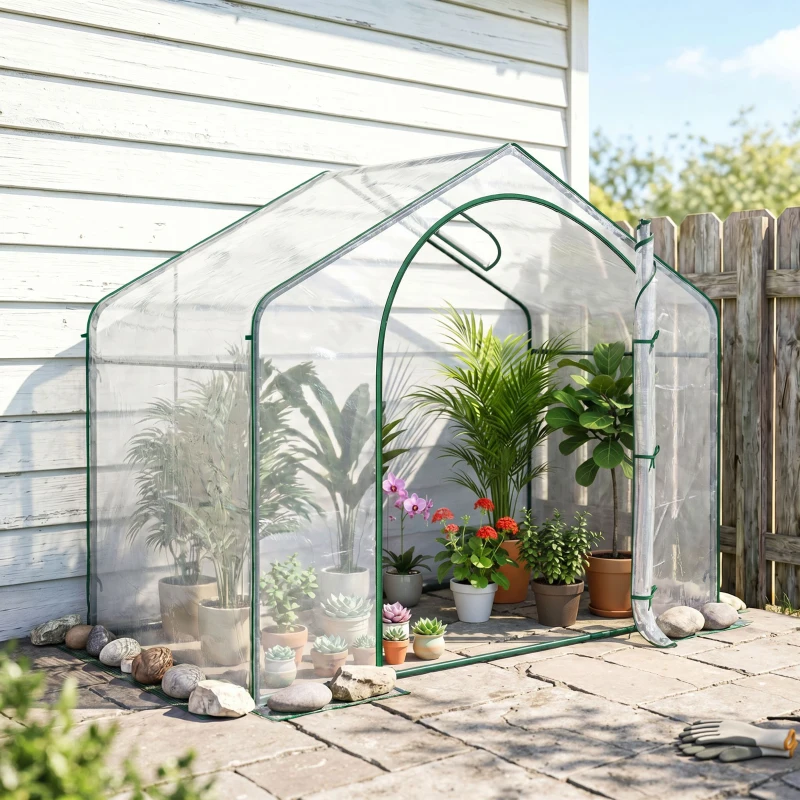 Outsunny 6' x 3' x 5' Portable Walk-in Greenhouse, Plastic Cover, Steel Frame Garden Hot House, Zipper Door, Top Vent for Flowers, Vegetables, Saplings, Tropical Plants, Clear