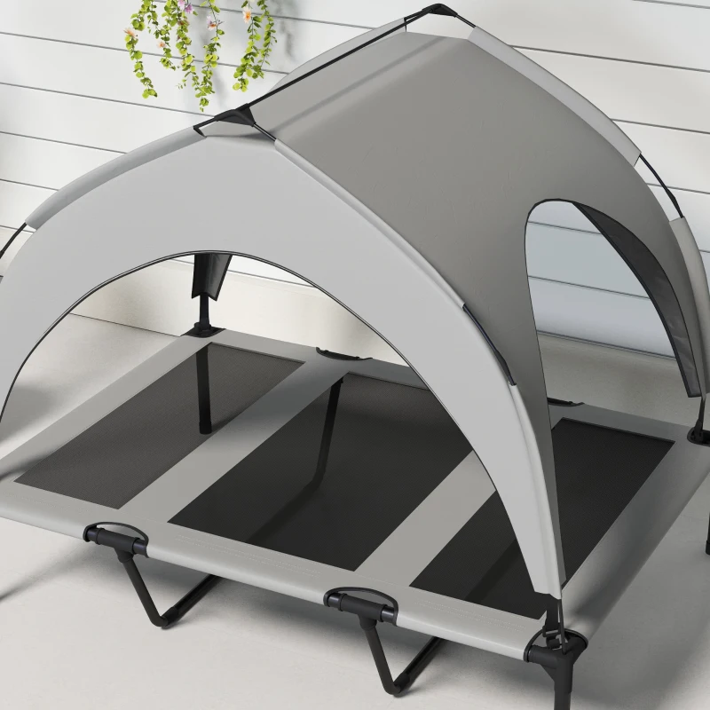 PawHut Elevated Dog Bed with Canopy, Raised Outdoor Pet Bed for Camping with Washable Breathable Mesh, 42" x 30" x 37"