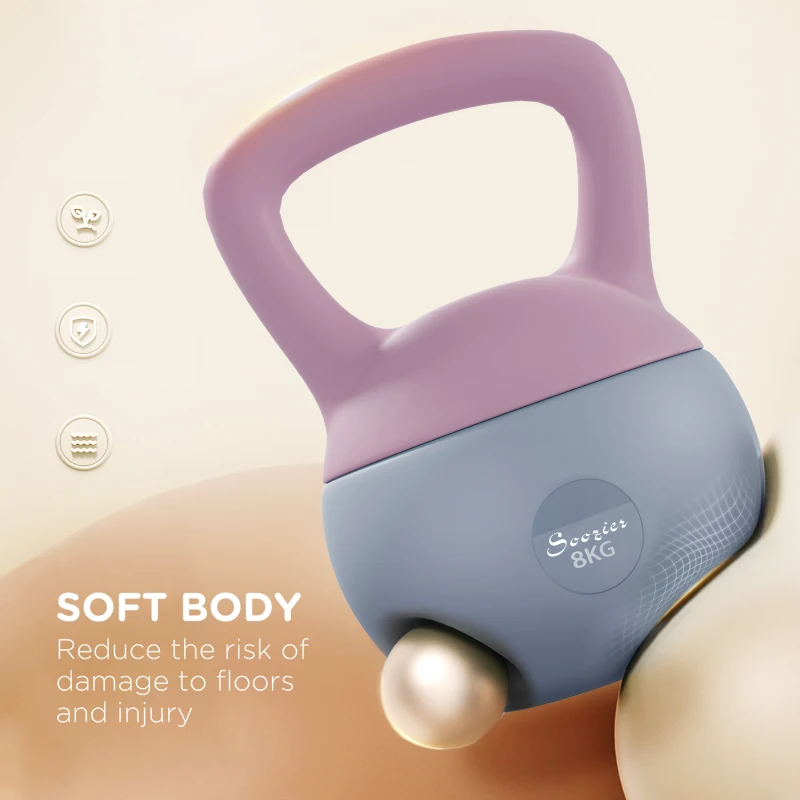 Soozier 18 lb Soft Kettlebell, Sand Filled Weight w/ Grip Handle, Kettlebell Weight for Full Body Workout, Purple
