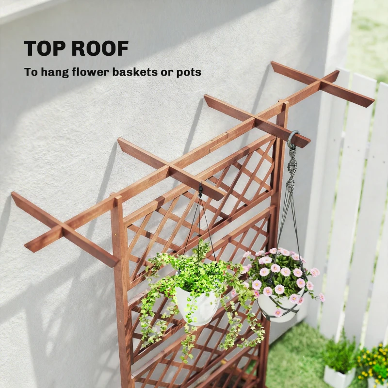 Outsunny Wooden Trellis Planter Box, Raised Garden Bed to Grow Vegetables, Herbs and Flowers