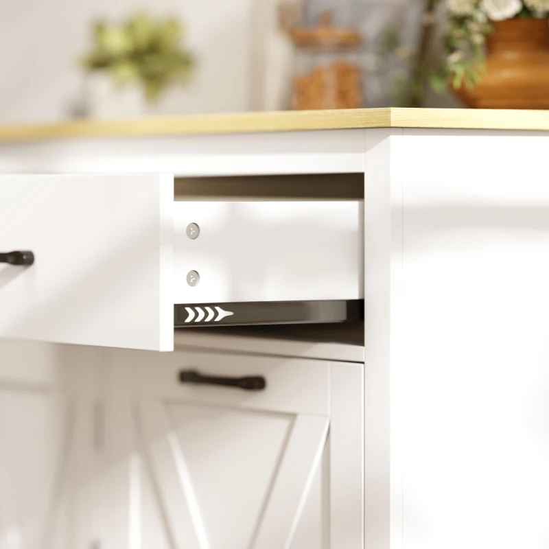 HOMCOM 7 Gallon Tilt Out Garbage Cabinet, Kitchen Island with Charging Station, 2 Drawers, 4 Door Racks, White