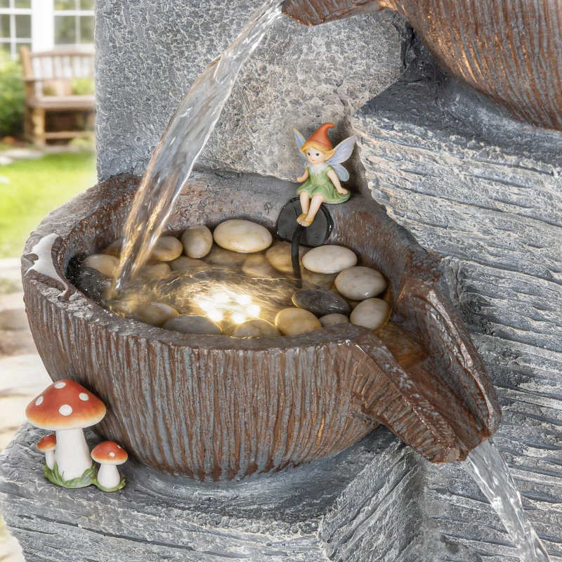 Outsunny Outdoor Water Fountain with 5-Tier Crock Design, 51.2" Tall Cascading Waterfall Garden Fountain with LED Lights