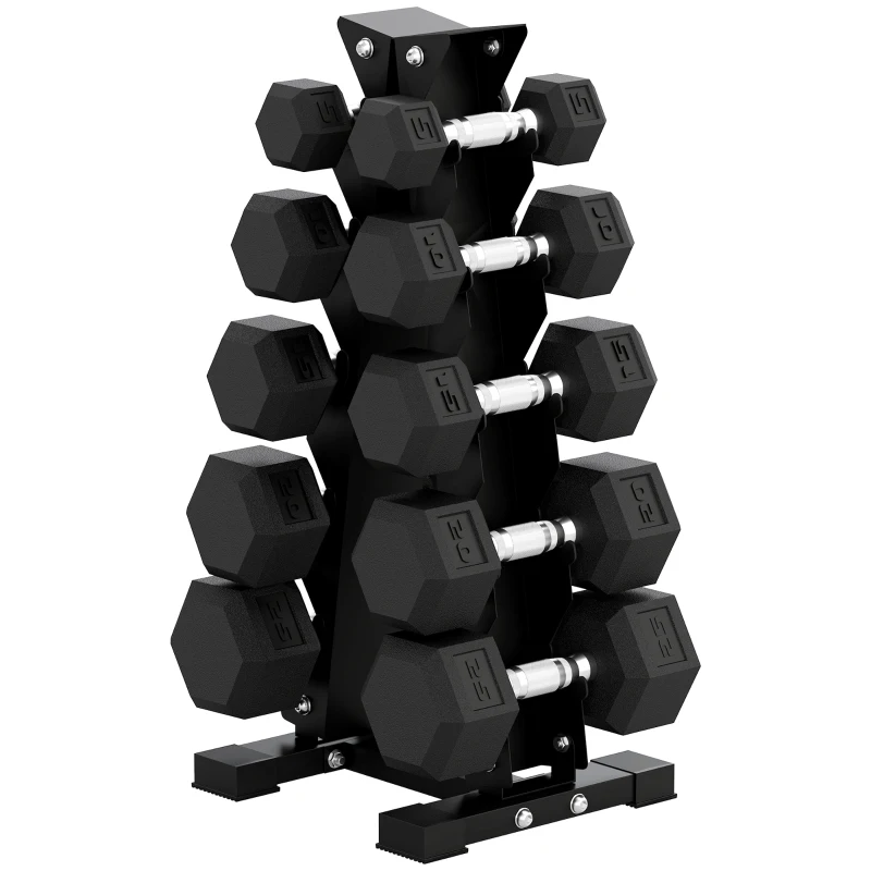 Soozier Hex Dumbbell Weight Set with Vertical Rack, 150lbs Rubber-Coated Dumbbells with Non-Slip Handles