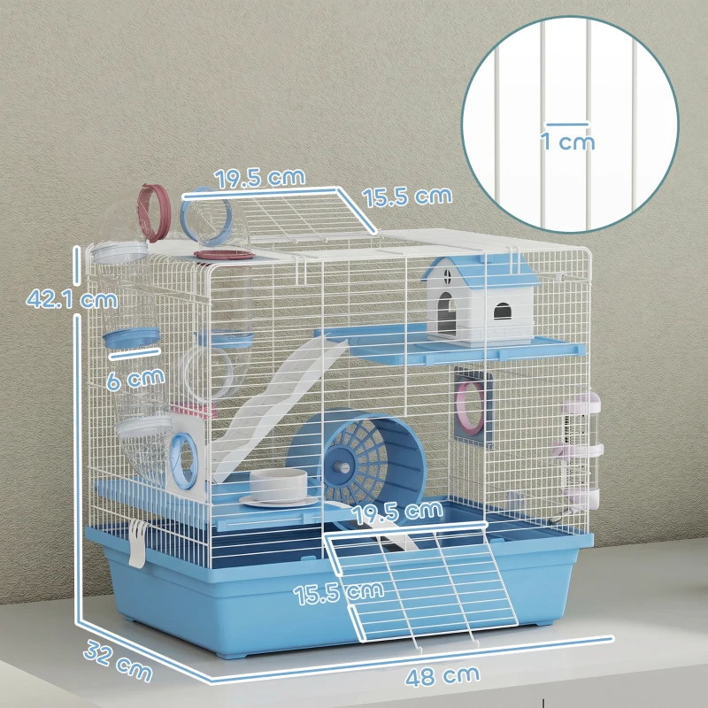 PawHut Hamster Cage, 3-Tier Small Animal Cage with Exercise Wheel, Food Bowl, Water Bottle, House, Tunnels, Ramps