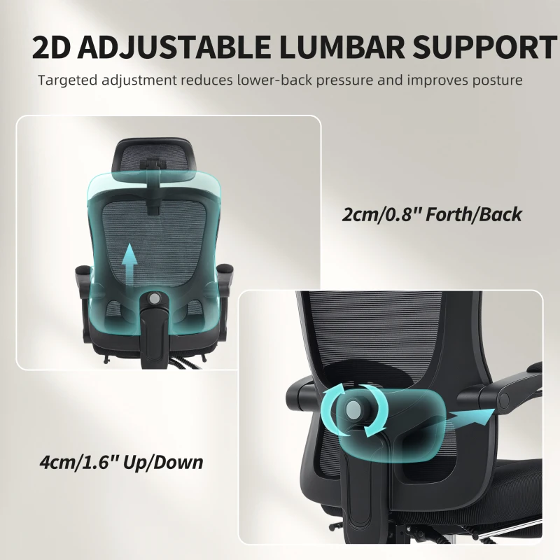 HOMCOM Office Chair, Ergonomic Mesh Computer Desk Chair with Adjustable Headrest, Lumbar Support, Black
