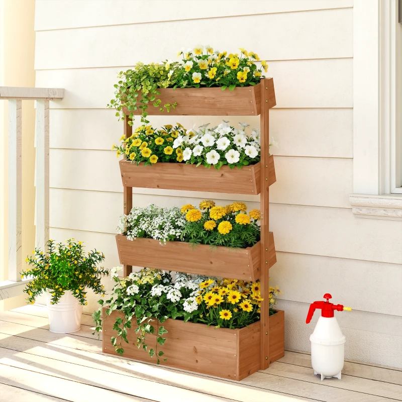 Outsunny 4-Tier Raised Garden Bed, 33.5" x 18" x 55" Vertical Wooden Outdoor Planter Box with Drainage Holes and Fabric Liner