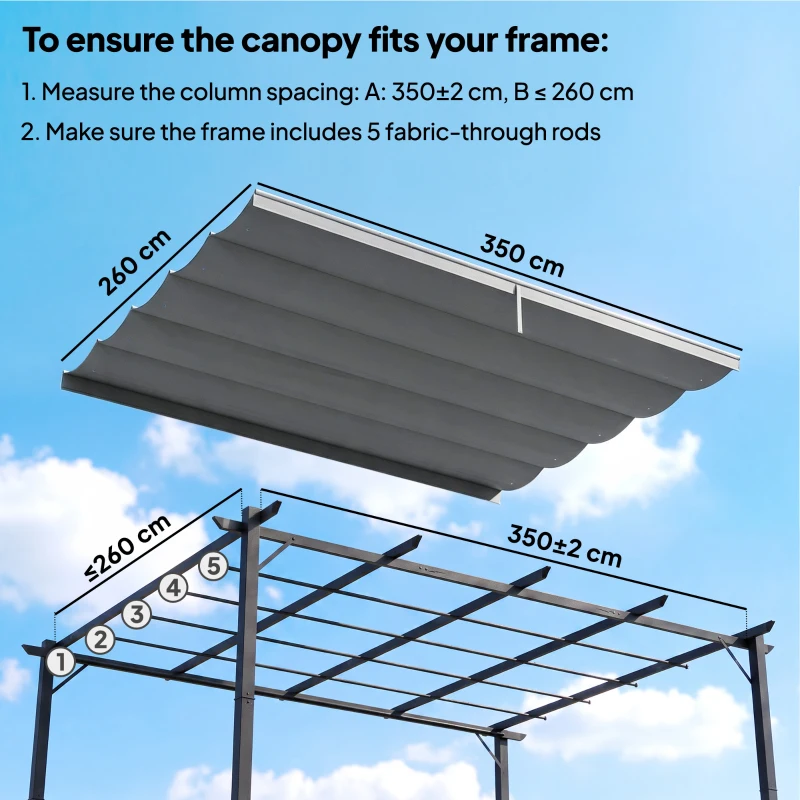 Outsunny 8.5' x 11.5' Retractable Pergola Canopy Replacement, Fit 10' x 13' Frame, Pergola Cover Replacement Top Only, Light Grey