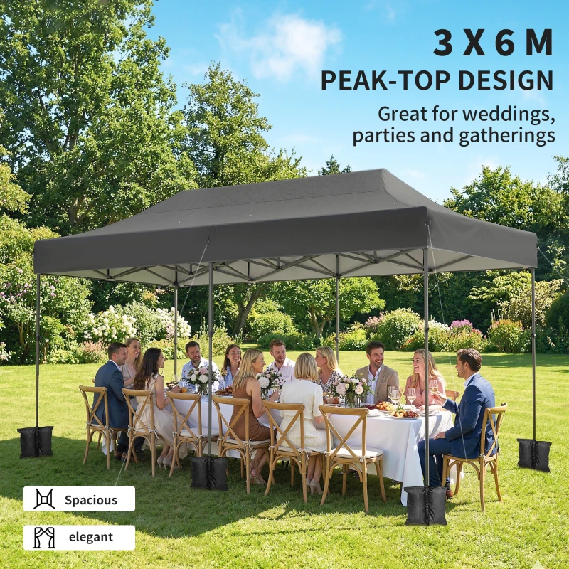 Outsunny 10 x 20 ft Pop Up Canopy Tent, Heavy Duty UPF50+ Outdoor Portable Instant Canopy Shelter with Wheeled Bag, Dark Gray
