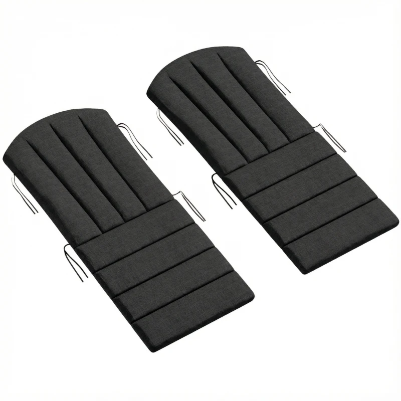 Outsunny Set of 2 Patio Chair Cushions, High Back Adirondack Chair Cushion with Ties, High-Density Foam, Black