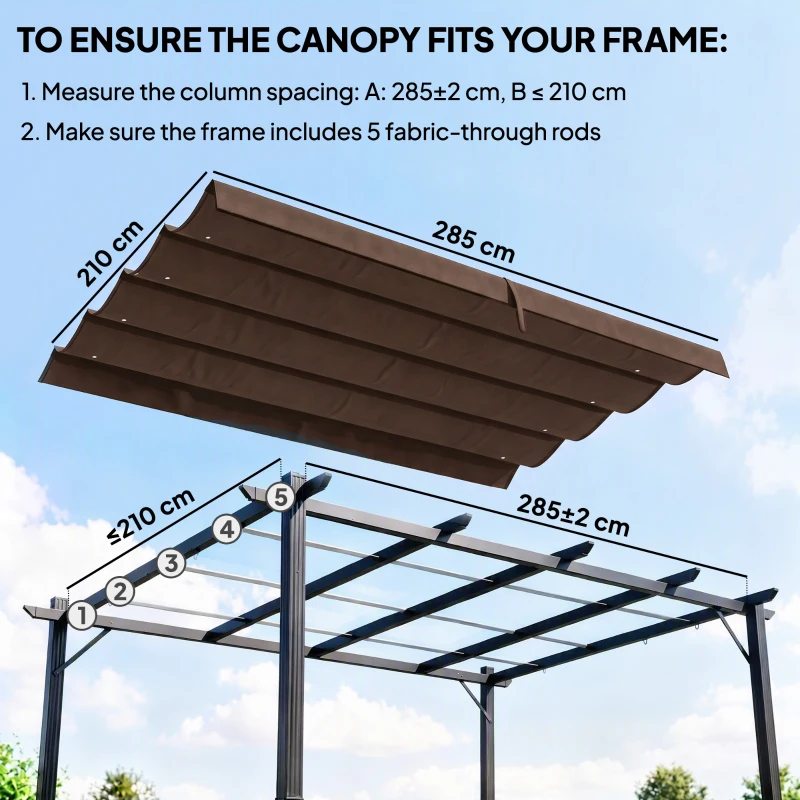 Outsunny 8' x 9.4' Retractable Pergola Canopy Replacement, Fit 7' x 10' Frame, UV30+ Pergola Cover Top Only, Coffee