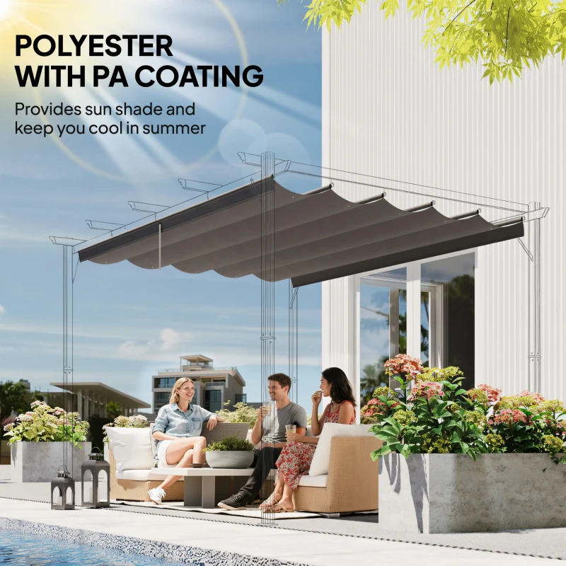 Outsunny 8.5' x 11.5' Retractable Pergola Canopy Replacement, Fit 10' x 13' Frame, Pergola Cover Replacement Top Only, Light Grey