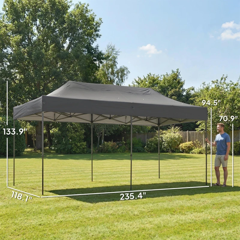 Outsunny 10 x 20 ft Pop Up Canopy Tent, Heavy Duty UPF50+ Outdoor Portable Instant Canopy Shelter with Wheeled Bag, Dark Gray
