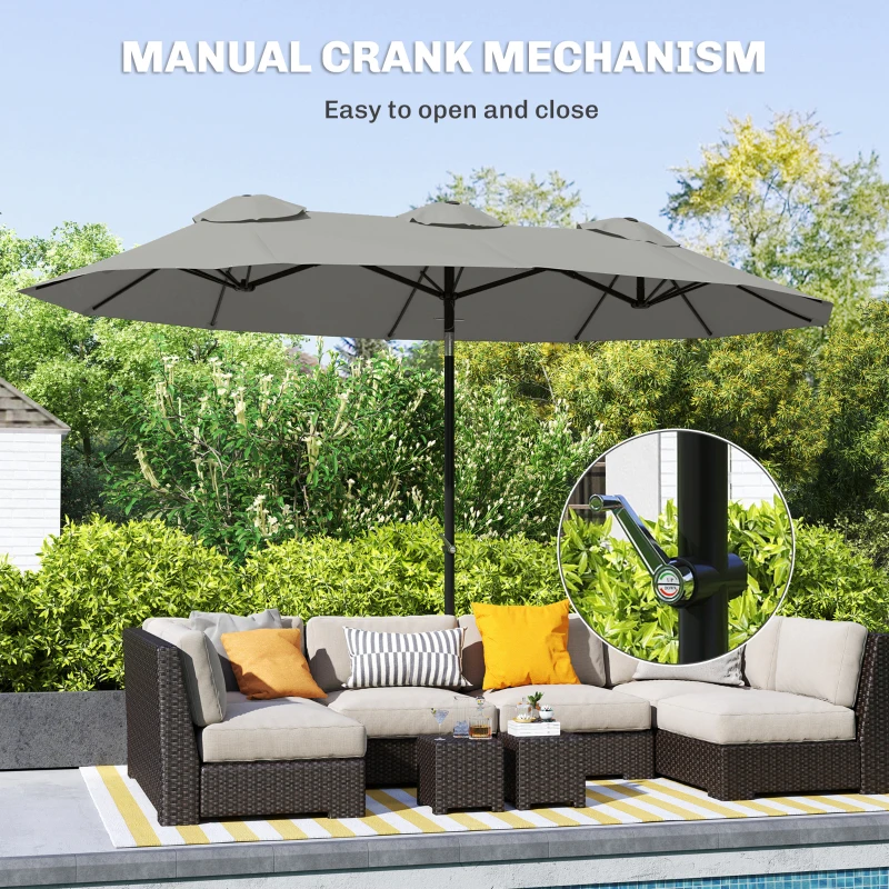 Outsunny Double Sided Patio Umbrella, 9.7' Large Outdoor Market Umbrella with Push Button Tilt and Crank, 3 Air Vents and 12 Ribs, for Garden, Deck, Pool, Gray(m-6)