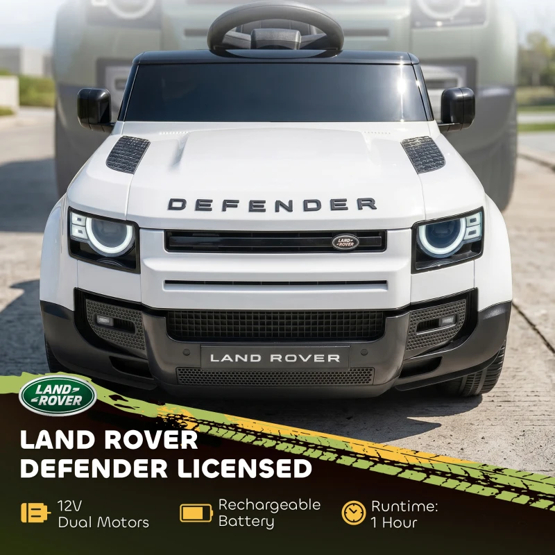 Qaba 12V Ride on Car Licensed Land Rover with Remote, Suspension, Slow Start, 3 Speeds, Lights, Music, Horn for 3-5, White