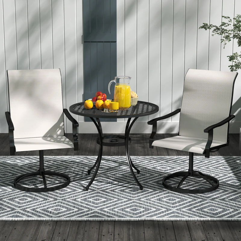 Outsunny Outdoor Swivel Dining Chairs Set of 2, High Back Swivel Chairs with All Weather Mesh for Deck, Backyard, Poolside, White