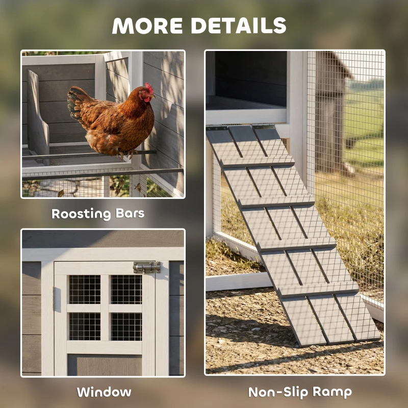 PawHut 82" Wooden Chicken Coop, Large Outdoor Hen House for 2-3 Hens, Chicken House with Nesting Box, Pull-on Tray