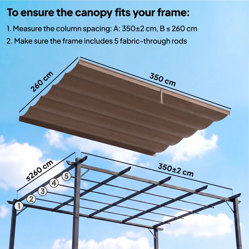 Outsunny 8.5' x 11.5' Retractable Pergola Canopy Replacement, Fit 10' x 13' Frame, Pergola Cover Replacement Top Only, Coffee