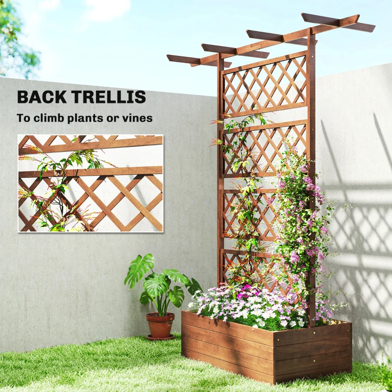Outsunny Wooden Trellis Planter Box, Raised Garden Bed to Grow Vegetables, Herbs and Flowers