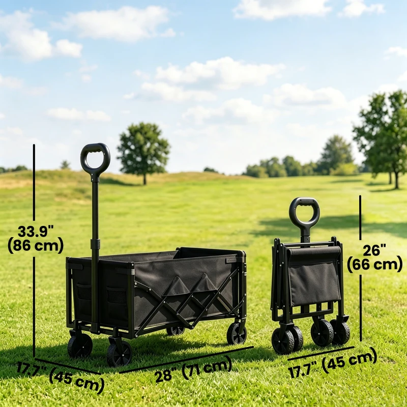 Outsunny 16 Gallon Folding Wagon Cart with Wheels, Heavy-Duty Collapsible Wagon with Drop-Down Tailgate, Black