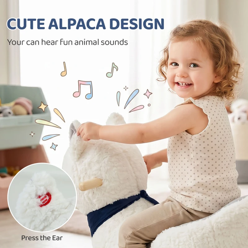 Qaba Baby Rocking Horse, Plush Animal Rocker Alpaca with Realistic Sound, Seat Belt, Handle Grip for 12-36 Months, White