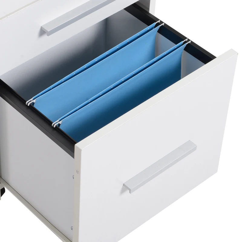 HOMCOM Lockable Filing Cabinet on Wheels, 3 Drawer Mobile File Cabinet with Lock and Edged Top, White
