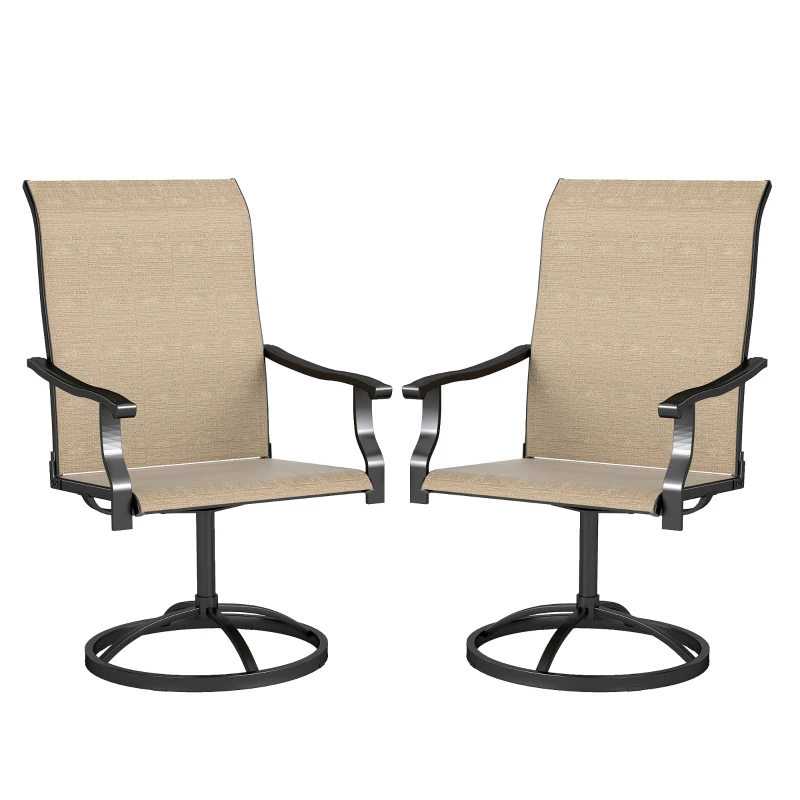 Outsunny Outdoor Swivel Dining Chairs Set of 2, High Back Swivel Chairs with All Weather Mesh for Deck, Backyard, Poolside, Brown