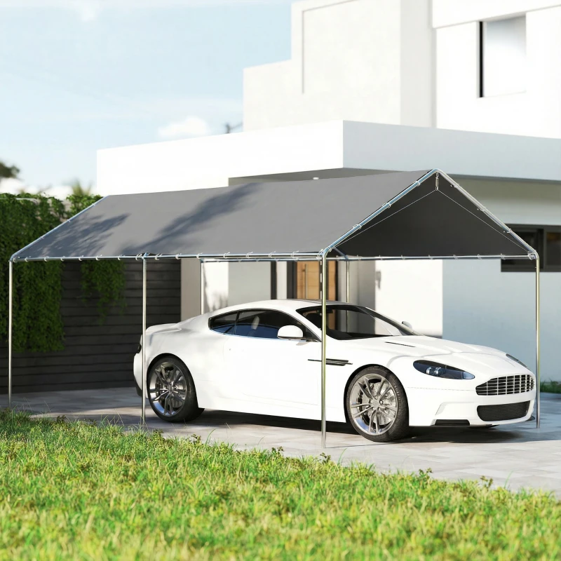 Outsunny 9.6' x 19.5' Carport Heavy Duty Galvanized Car Canopy w/ Included Anchor Kit, 3 Reinforced Steel Cables, Gray(m-10)
