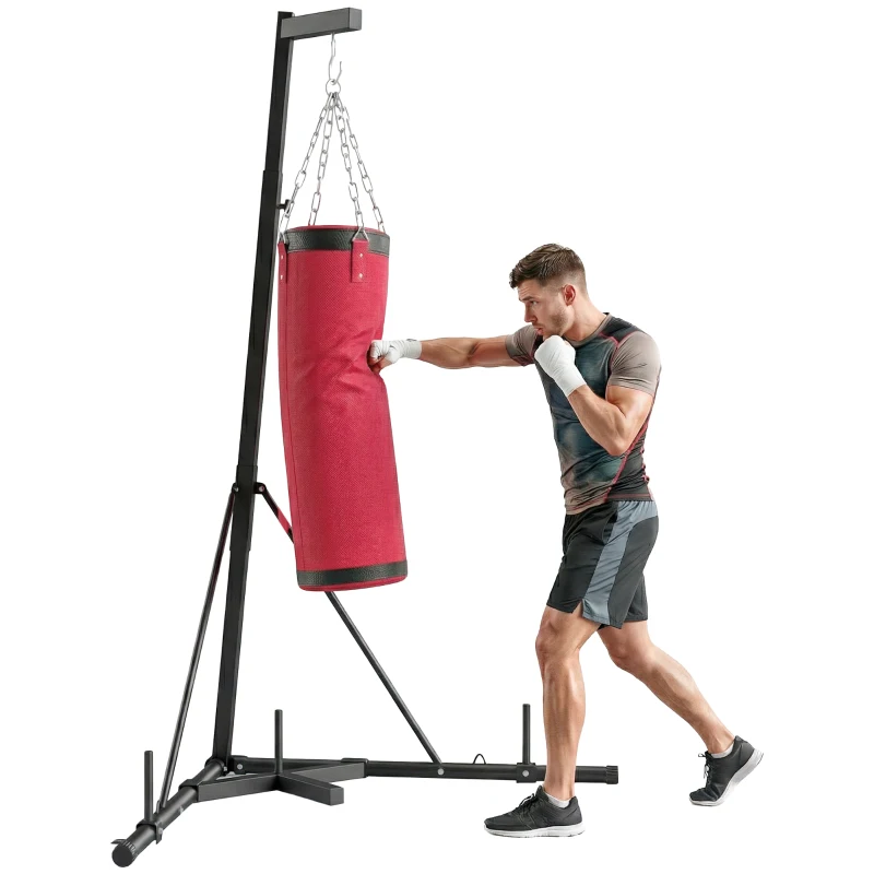 Soozier Punching Bag with Stand for Adults, 72.8"-90.9" Height Adjustable Freestanding Boxing Stand with Canvas Sandbag, Red